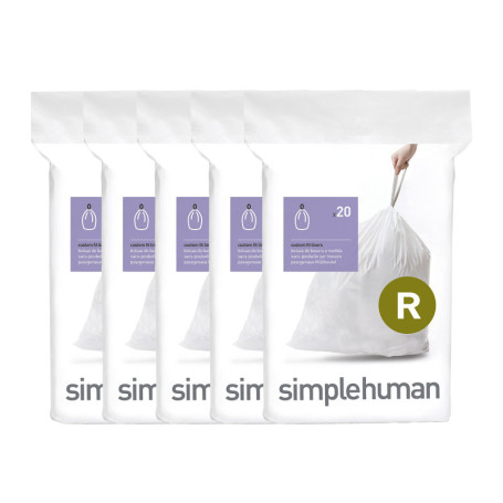 Sacs poubelle sur mesure simplehuman Code R - 100 sacs en plastique blanc
