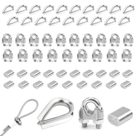 Lot de 20 Serre-Câbles M3 en Acier Inoxydable 304 avec Manchons et Cosses