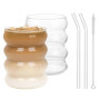 Lot de 2 Verres Ondulés de 410 ml avec Pailles en Verre - Winter Shore