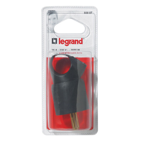 Fiche Mâle Legrand avec Terre - 16A Noir et Serre-Câble à Vis