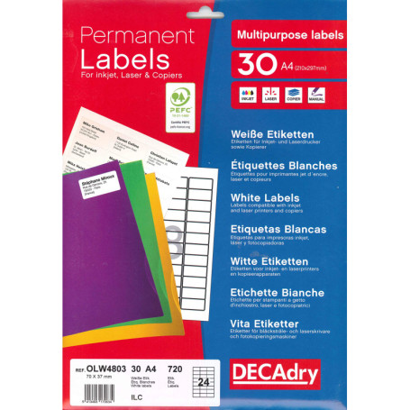 Pochette de 720 Étiquettes Multi-Usage Apli 70 x 37 mm - Blanches