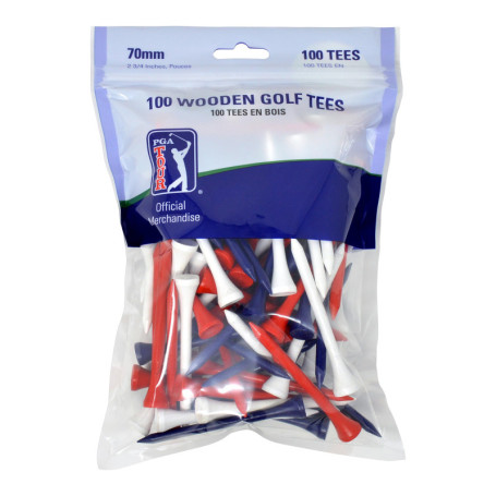 Pack de 100 tees de golf PGA Tour - Rouge, Blanc et Bleu