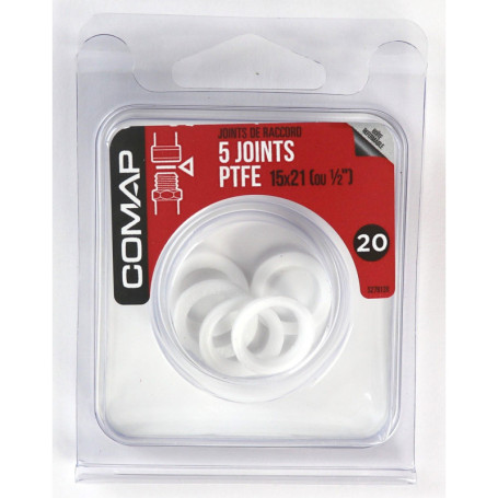 Joints Teflon Comap 15 x 21 mm - Pack de 5 Blanc
