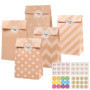 40 Pochettes Cadeau Kraft avec Autocollants pour Fêtes