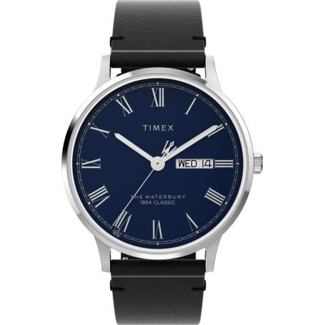 Montre Timex Waterbury Classic Homme - Cuir Noir et Cadran Bleu 40 mm