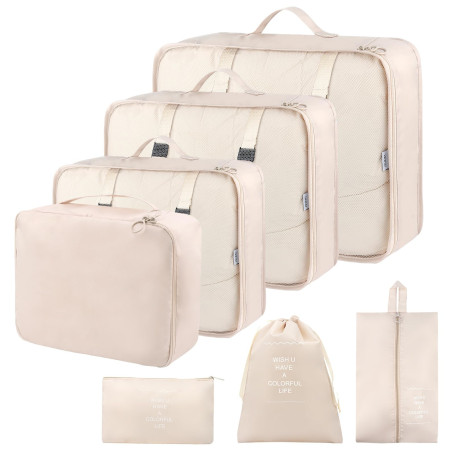 Lot de 7 Organiseurs de Bagage Étanches - Sacs à Vêtements, Chaussures et Rangement - Différentes Tailles de Cubes pour Voyages
