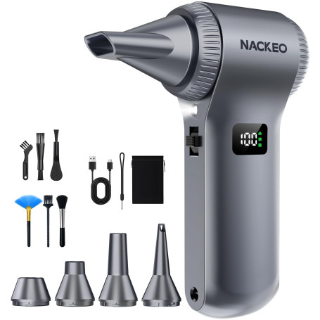 NACKEO Souffleur Air Comprimé 230000 TR/Min, Soufflette Électrique avec Batterie 10500 mAh et Lampe LED, Mini Souffleur Puissant