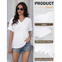 PASUDA Tee Shirt Femme Col V Manche Courte Tshirt Femme Haut Ete Chic et Élégant Couleur Unie Lâches Tops Tunique Vetement Femme