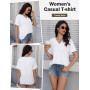 PASUDA Tee Shirt Femme Col V Manche Courte Tshirt Femme Haut Ete Chic et Élégant Couleur Unie Lâches Tops Tunique Vetement Femme