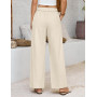 PASUDA Pantalon Fluide Femme Été Coton Chic Leger Large Taille Elastique Décontractés en Tissu Confortables Plage avec Poche