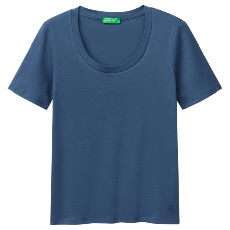 T-shirt ajusté en coton bleu avec logo brodé - United Colors of Benetton