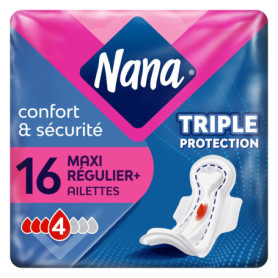 Serviettes Hygiéniques Maxi Nana avec Ailettes - Lot de 64
