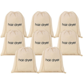 Lot de 8 sacs élégants pour sèche-cheveux - Beige avec cordon de serrage