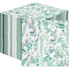 Serviettes Écologiques en Papier Recyclé - 100 Unités Feuilles Vertes pour Fêtes et Mariages