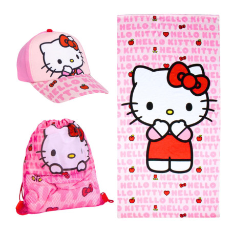 Ensemble Hello Kitty : Sac à Dos, Casquette et Serviette pour Enfants