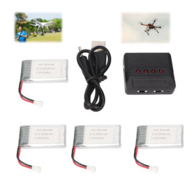 Lot de 4 Batteries Rechargeables 3.7V 2000mAh pour Drone avec Chargeur