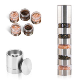 Nizirioo Mini Pot à Épices en Inox 5 en 1 avec Moulin Intégré