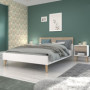 Lit Adulte AALBORG 140x190 cm - Design Scandinave en Blanc et Chêne