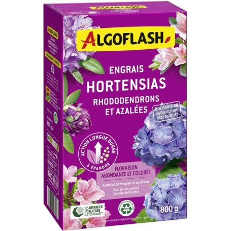 Engrais Acidophiles ALGOFLASH pour Hortensias, Rhododendrons et Azalées - 800 g