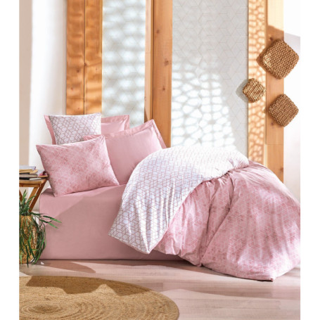 Parure de lit moderne en coton rose - Housse de couette 140x200 cm et 2 taies