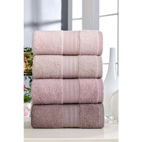 Ensemble de 4 serviettes de bain en coton - 50 x 85 cm - Teinte Poudre