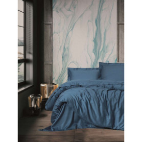 Parure de lit satin bleu - Housse de couette 140x200cm et taies 60x60cm