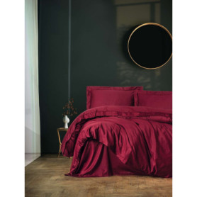 Parure de lit satin rouge bordeaux - Housse de couette 140x200cm et taies 60x60cm