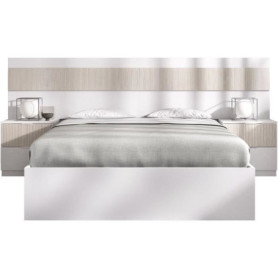 Lit adulte design avec chevets intégrés - 160 x 200 cm - Blanc et Bois
