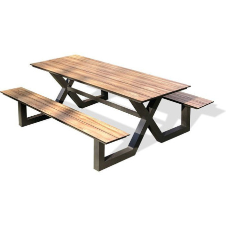 Table de jardin Vancouver avec bancs en aluminium gris anthracite