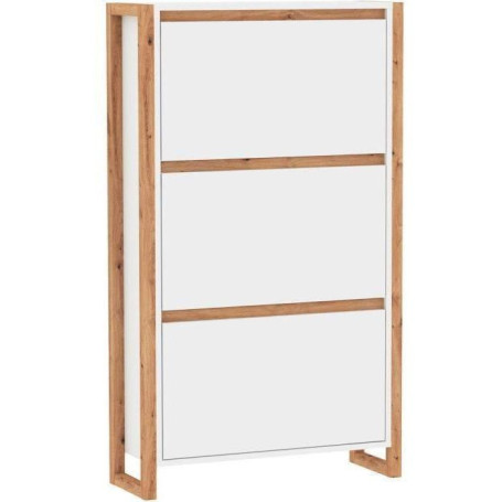 Meuble à chaussures élégant en blanc et chêne - 12 paires