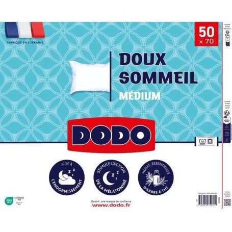 Oreiller DOUX SOMMEIL DODO 50 x 70 cm pour un confort optimal