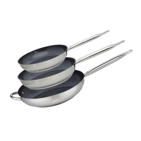 Set de 3 poêles à induction ELO en inox 18/10 - Ø 24, 28 et 32 cm