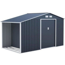 Abri de jardin en métal avec espace pour bûches - 6,53 m² - Gris