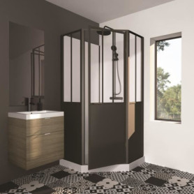 Cabine de Douche Pentagonale 100x100 cm Noir Style Industriel