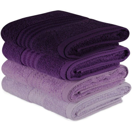 Ensemble de 4 serviettes de bain violettes en coton - 50 x 90 cm