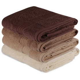 Ensemble de 4 serviettes de bain en coton crème - 70 x 140 cm