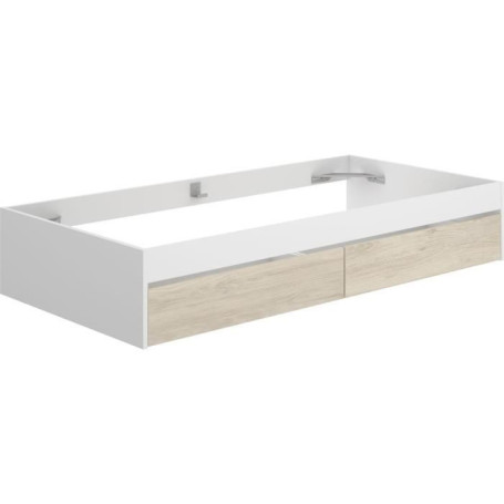 Lit LAGO avec 2 tiroirs - 90 x 190 cm - Blanc et Chêne
