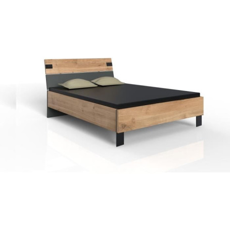 Lit LAMIA 140x200 cm en Chêne Poutre et Graphite - WIMEX