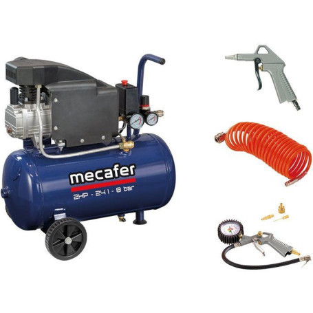 Compresseur d'air MECAFER 24 L - 2 HP avec accessoires inclus