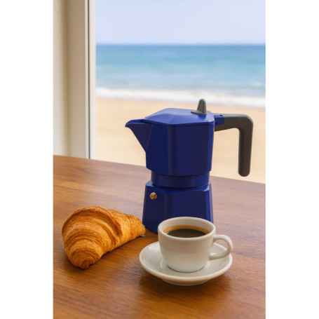 Cafetière Italienne Pezzetti Pentaexpress en Aluminium - 6 Tasses - Bleu Élégant
