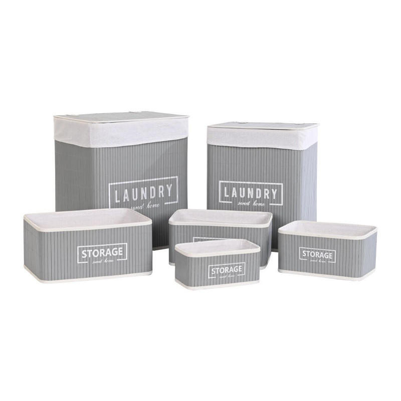 Lot de paniers DKD Home Decor Gris foncé Bambou 40 x 30 x 46 cm (5 Pièces) (6 Pièces)