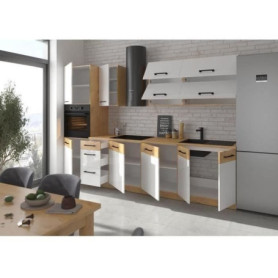 Cuisine complète ROCK en mélaminé chêne Lancelot et blanc brillant - 300 cm