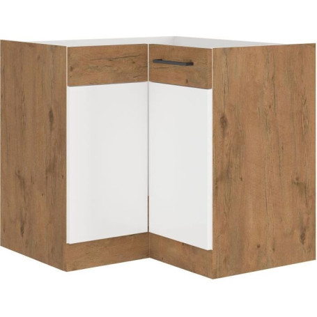 Meuble Bas d'Angle ROCK en Mélaminé Chêne Lancelot et Blanc Brillant - 89 x 89 cm