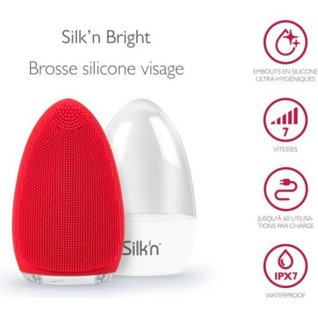 Brosse Nettoyante Visage Silk'n BRIGHT Rouge - Rechargeable et Hypoallergénique
