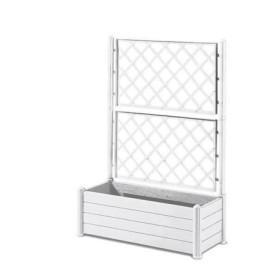 Bac à Fleurs Rectangulaire avec Treillis - Effet Bois - 100x43x142 cm - Blanc