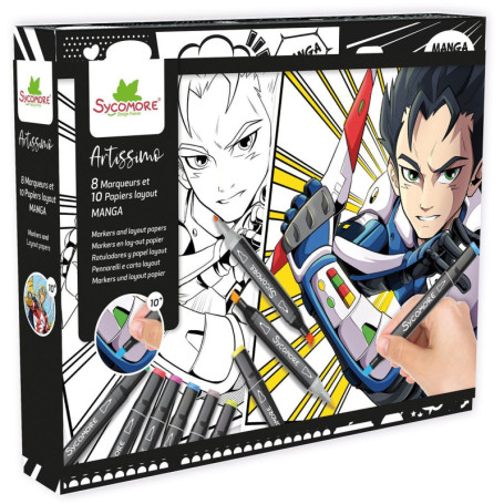 Coffret Créatif Manga Garçon avec Marqueurs et Papiers Layout