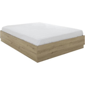 Lit coffre TIDY 160 x 200 cm en Chêne et Écru avec Sommier Inclus