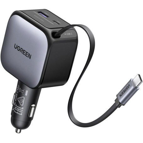 Chargeur de voiture UGREEN 90W avec ports USB-A et USB-C rétractables