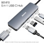 BENFEI Hub USB C Adaptateur Compatible avec iPhone 15/16 Plus Pro Max, MacBook iPad Pro Air, multiport USB-C 5 en 1, Gris, avec 