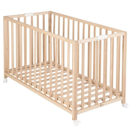 Lit Bébé Pliant 60 x 120 cm avec Roulettes - Bois Naturel